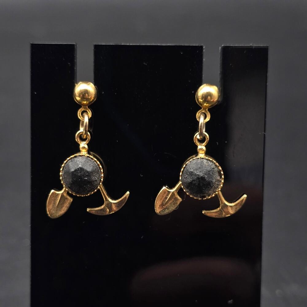 Rockhound Pick and Axe Earrings Gold Tone Rock Lover Gift Gemstones